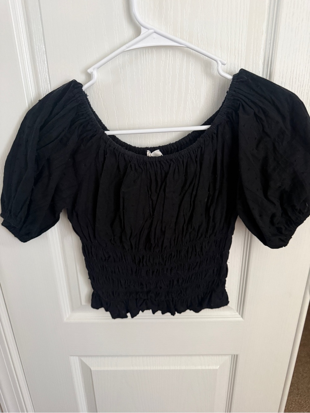 Vici collection Black Smocked Puff-Sleeve Women's Top